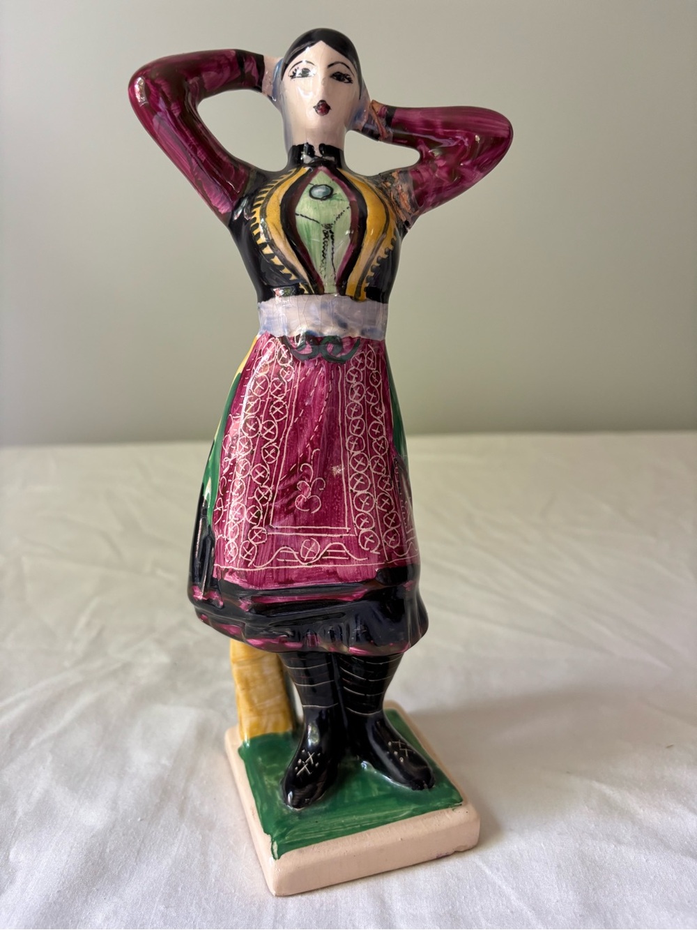 Albanian Hand-Painted Ceramic Folk Woman Statue